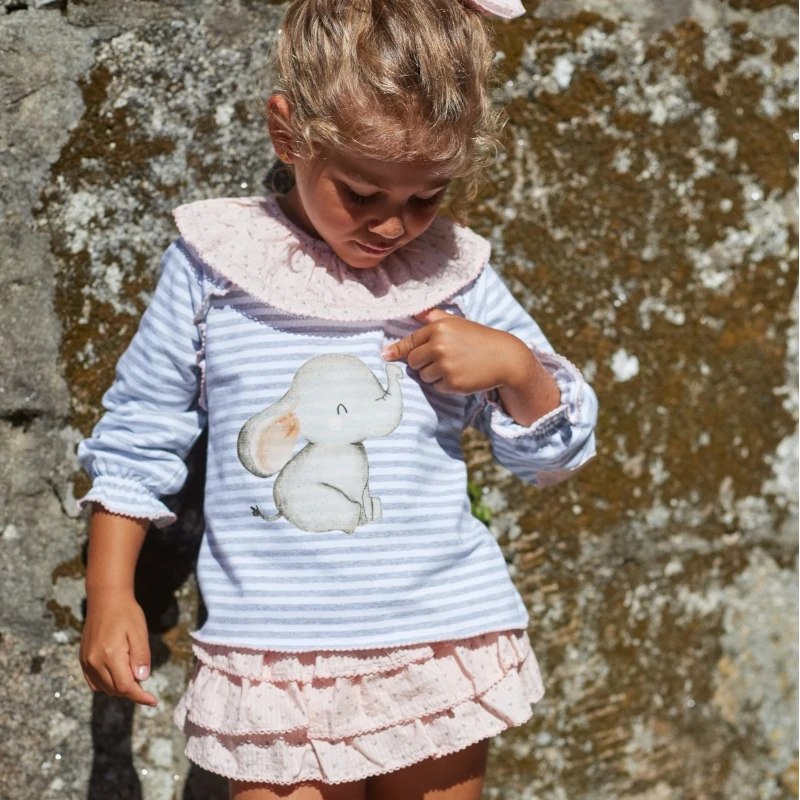 LM-CNJTO-SUDADERA-NIÑA-BABALU conjunto niña sudadera elefante braga volantes babalu, la martinica verano 2025