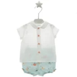 conjunto niño camisa manga corta y bombacho fondo mar odette, micolino verano 2025