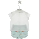 conjunto niño camisa manga corta y bombacho fondo mar odette, micolino verano 2025