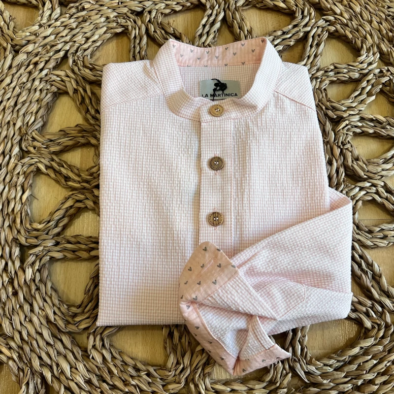 la-martinica-camisa-niño-babalu camisa niño babalu rosa vichy puños corazones ,la martinica verano 2025 moda infantil niño