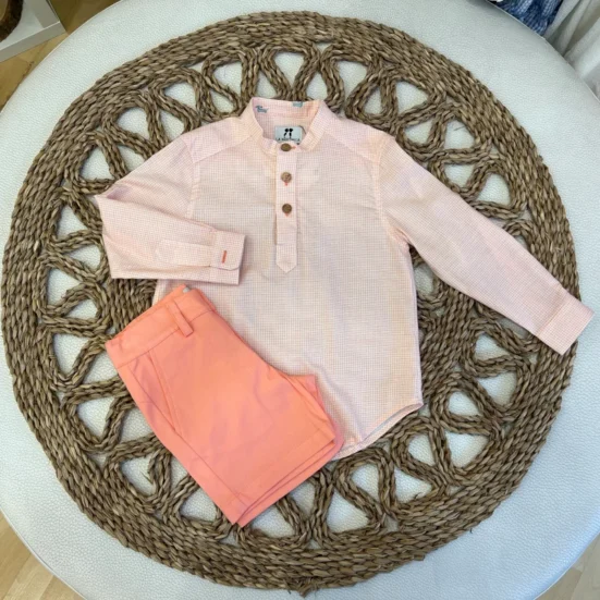 conjunto niño camisa vichy mandarina y bermuda corta , la martinica verano 2025