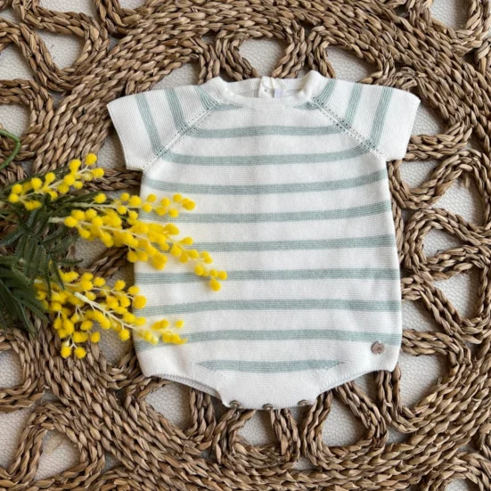 pelele punto rayas blanco verde mint martin aranda, moda infantil bebe verano 2025