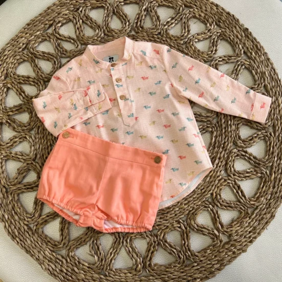 conjunto bombacho mandarina perritos la martinica verano 2025 moda infantil