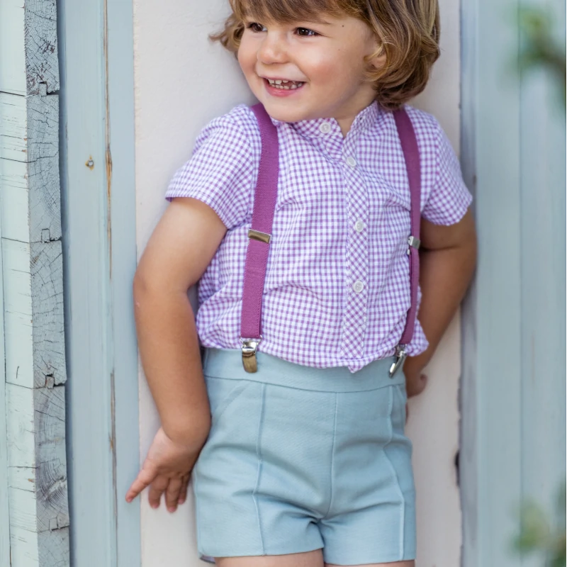 yoedu-0252-cnjto-niño-malva-tirantes conjunto niño tirantes camisa vichy buganvilla y short verde mint, merlin yoedu verano 2025