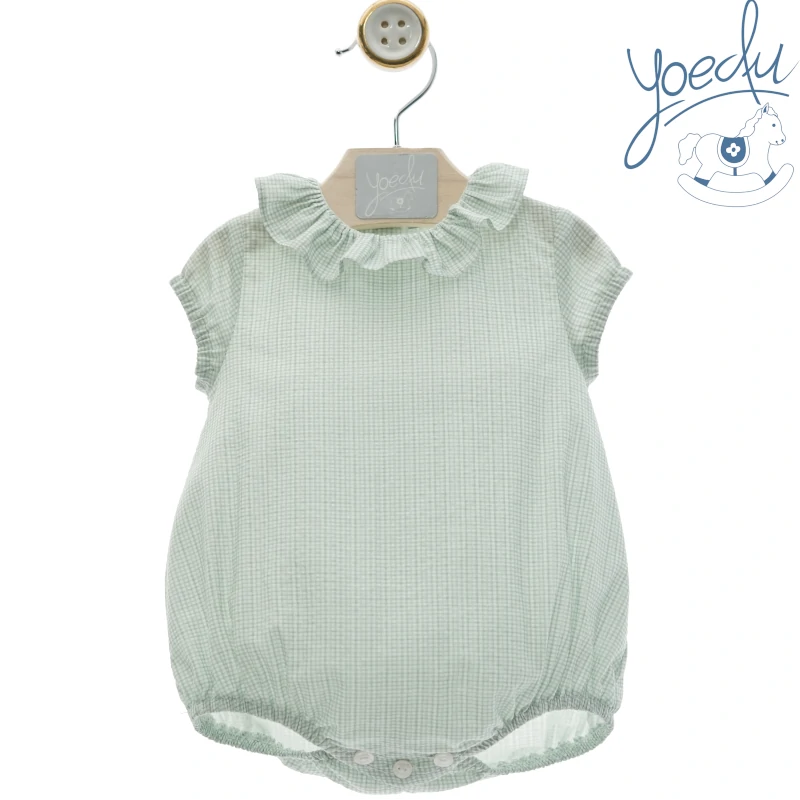 yoedu-pelele-vichy-verde ranita pelele mini vichy verde mint magia, yoedu verano 2025