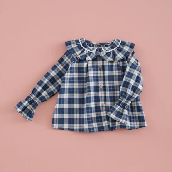 camisa niña tartan azul tinta, mi canesu invierno 2025, moda infantil española