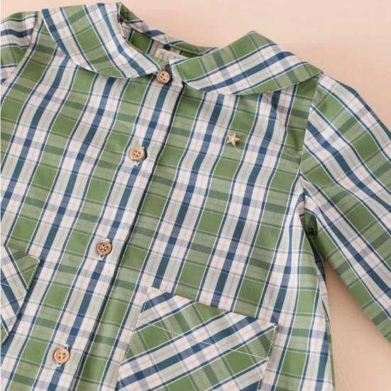 blusa cuelllo bobo tartan verde , mi canesu, invierno 2025