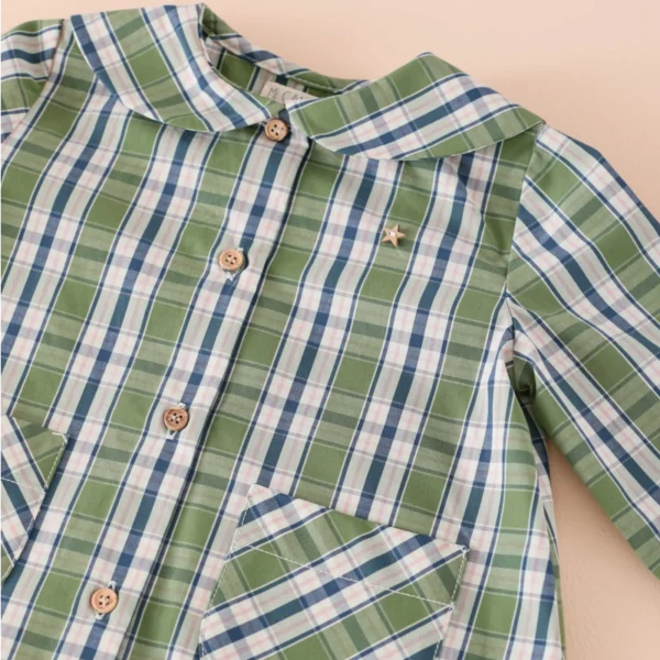 blusa cuelllo bobo tartan verde , mi canesu, invierno 2025