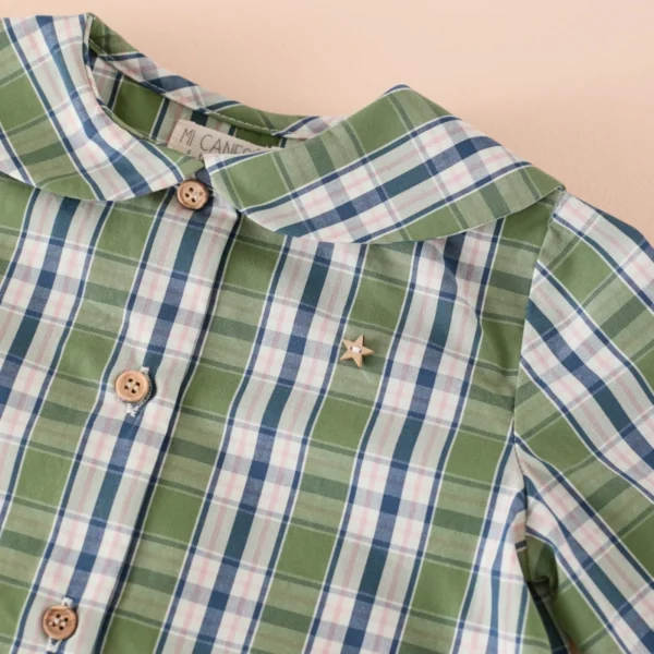 blusa cuelllo bobo tartan verde , mi canesu, invierno 2025