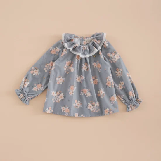 CAMISA NIÑA CUELLO VOLANTE MICROPANA BOUQUET,MI CANESU INVIERNO 2025, MODA INFFANTIL ESPAÑOLA