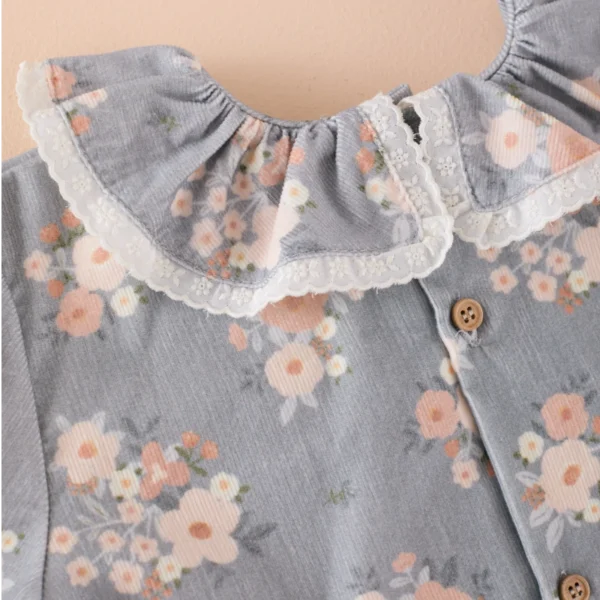 CAMISA NIÑA CUELLO VOLANTE MICROPANA BOUQUET,MI CANESU INVIERNO 2025, MODA INFFANTIL ESPAÑOLA