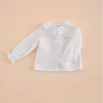 camisa niña cuello volante puntilla blanco roto,mi canesu, invierno 2025
