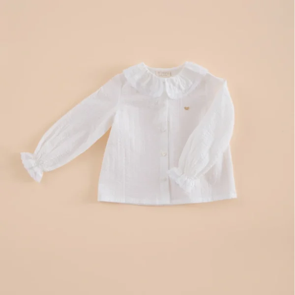 camisa niña cuello volante puntilla blanco roto,mi canesu, invierno 2025
