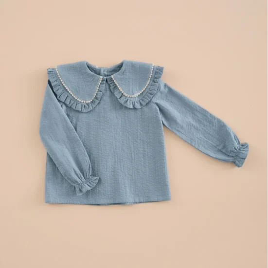camisa niña doble cuello acero, mi canesu, invierno 2025