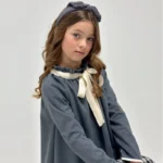 vestido gris volante inferior lazada beige, eve children invierno 2025 moda infantil española