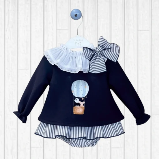 CONJUNTO NIÑA DOS PIEZAS SUDADERA MARINO GLOBO MOON , VALENTINA BEBES, INVIERNO 2025