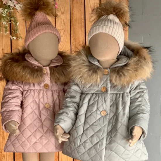 abrigo guateado niña rosa empolvado, valentina bebes, invierno moda infantil 2025/2026