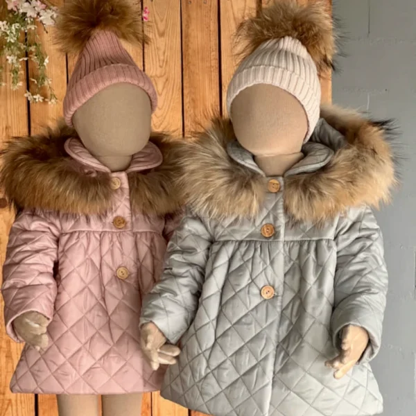 abrigo guateado niña rosa empolvado, valentina bebes, invierno moda infantil 2025/2026