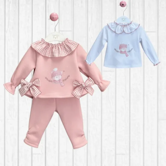 conjunto jogging 3 piezas sudedera osa pantalón largo jogging rosa y camiseta blanca osa, valentina bebes invierno 2025, moda infantil española