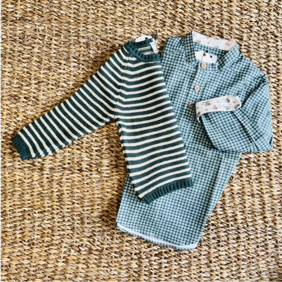 camisa cuadros vichy verde petitflowers, laa martinica, invierno 2025, moda infantil española