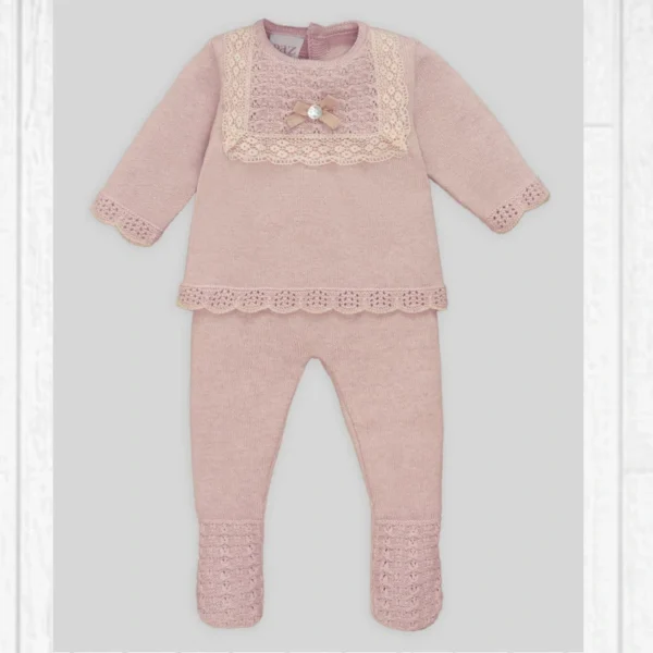 conunto de polaina jubon bolillo rosa empolvado, paaz rodriguez, invierno 2025, moda infantil españoa, tienda moda infantil valencia
