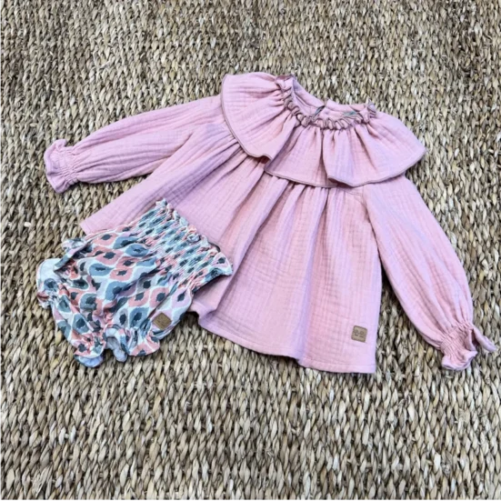 conjunto cubrepañal etnico camisa bambula rosa, jose varon, invierno 2025