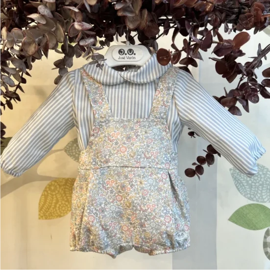 conjunto niño bebe liberty peto y camisa rayas celestes, jose varon, invierno 2025, moda infantil española