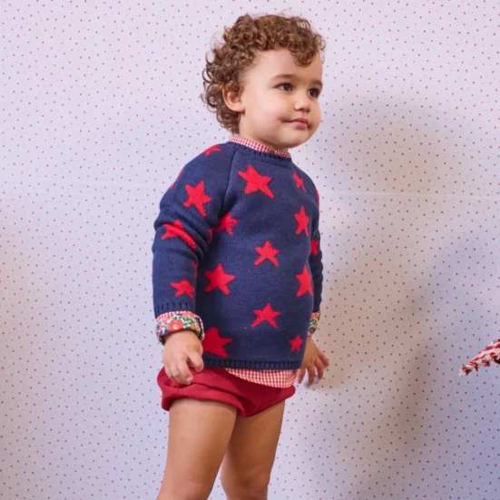 CONJUNTO BOMBACHO NIÑO Y CAMISA VICHY ROJA, COLECCIÓN BOUTIQUE LUNA, LA MARTINICA INVIERNO 2025 MODA INFANTIL