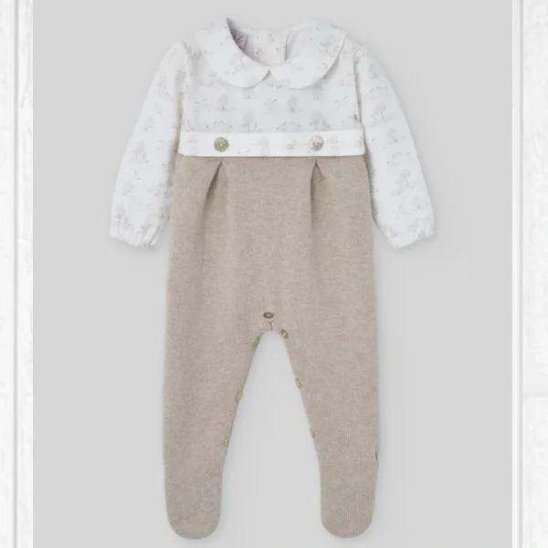 pelele enterizo punto camel topo tejido pony,paz rodriguez, moda infantil bebe española, invierno 2025