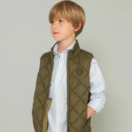 CHALECO ACOLCHADO ROMBOS VERDE KHAKI, SCOTTA INVIERNO 2025, MOD INFANTIL NIÑO CASUAL