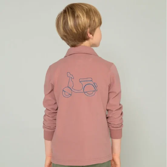 polo rugby rosa envejecido moto espalda,scotta invierno 2025, moda infantil casual niño