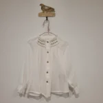 camisa blusa bambula blaanco bordadocuello punto smock nido abeja,mia y liaa invierno 2025