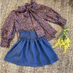 conjunto niña blusa lazada print falda azul, eve children invierno 2025