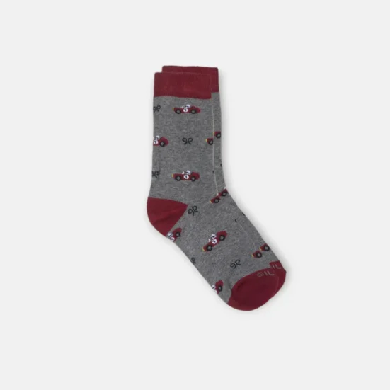 calcetin coches gris granate, silbon complementos, moda infantil juvenil