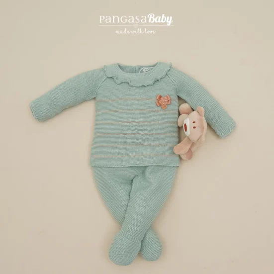 conjunto niña polaina punto cuelo punto verde mint, pangasa invierno 20025, moda infantil española