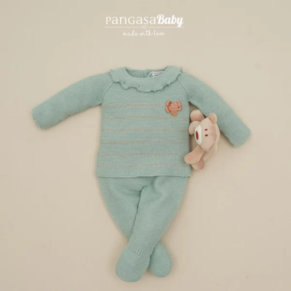 conjunto niña polaina punto cuelo punto verde mint, pangasa invierno 20025, moda infantil española