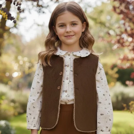 chaleco reversible marron be more kids invierno 2025, moda infantil española, moda casual con estilo