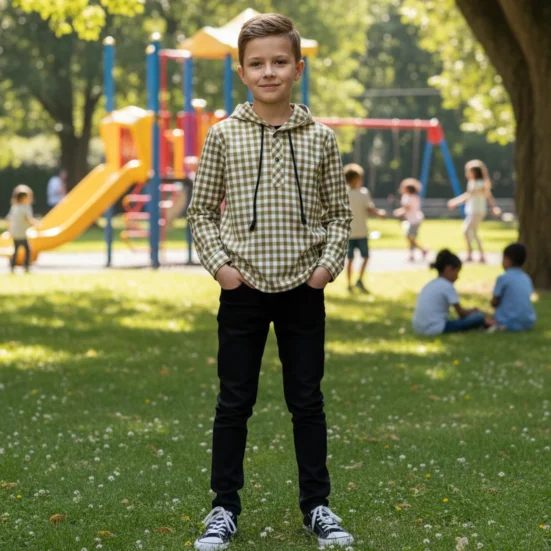 camisa niño capucha vichy mostaza vichy la peppa