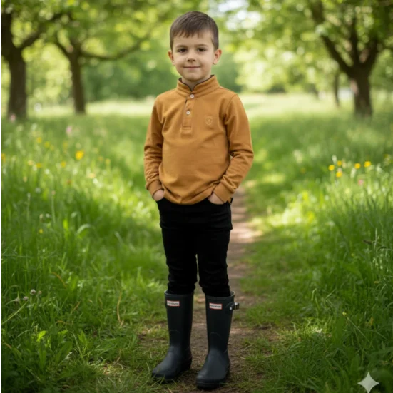 polo mostaza cuello mao nachete outlet